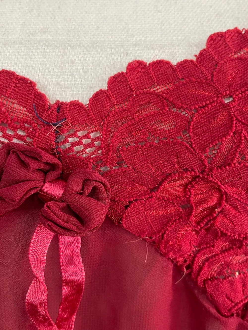 Vintage Lace Mesh Chemise L Slip Dress Burgundy Red Night Floral Babydoll Empire - Picture 4 of 10